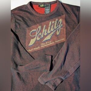 Schlitz Milwaukee Beer Long Sleeve Thermal 
Mens Large Maroon Black